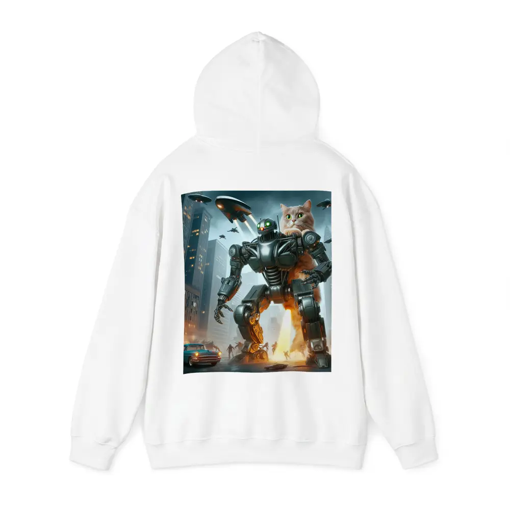 Giant Cat Robot Attacks Futuristic City – Hoodies