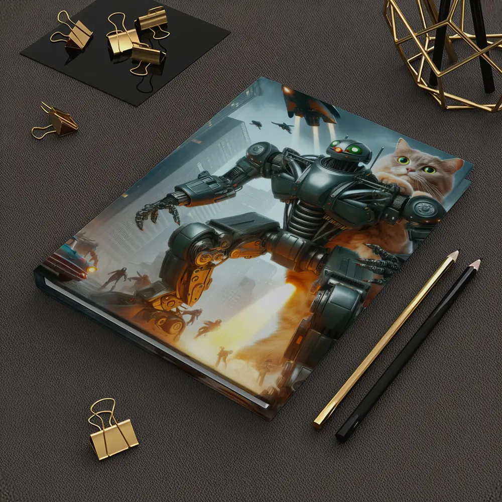 Giant Cat Robot Attacks Futuristic City – Notebooks