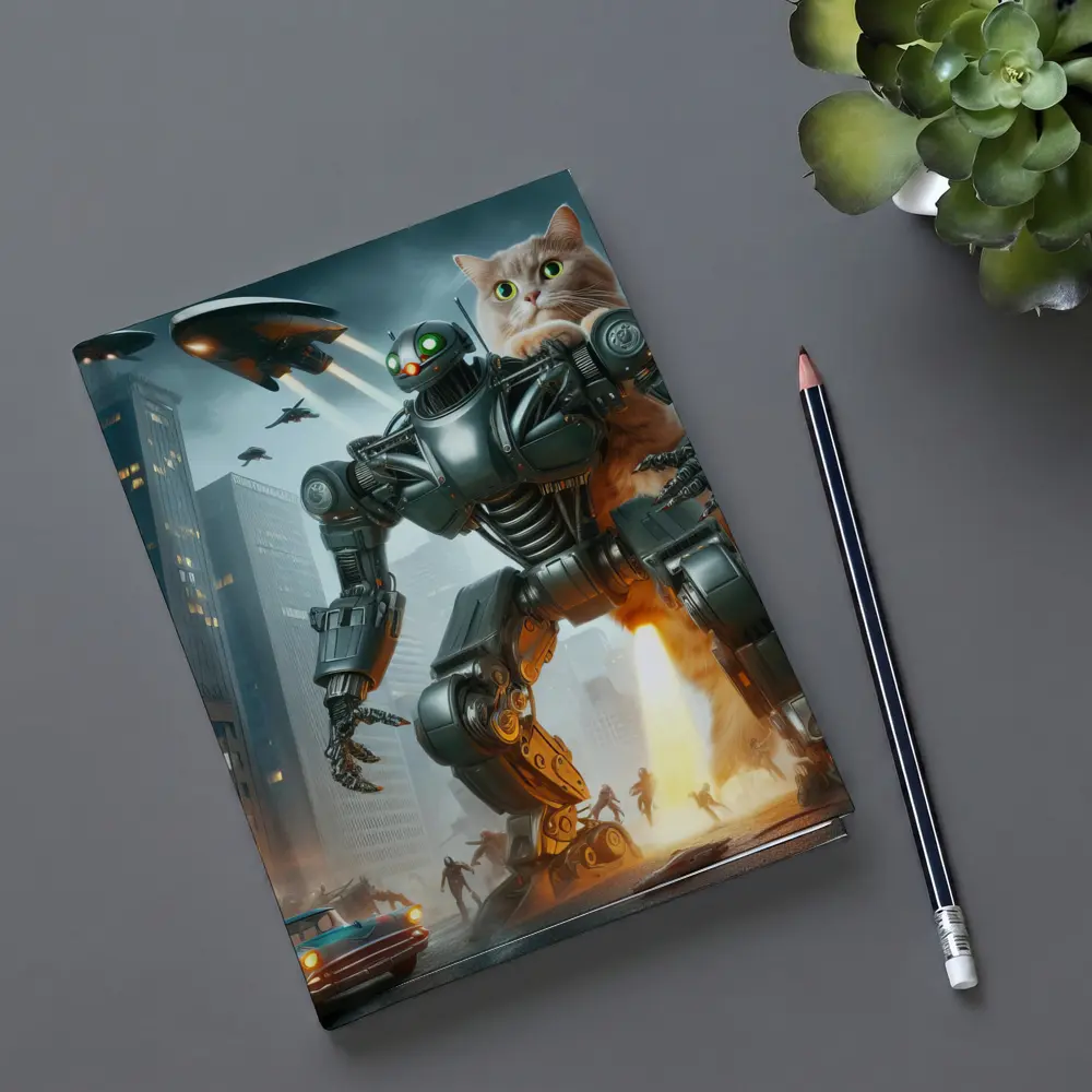 Giant Cat Robot Attacks Futuristic City – Notebooks