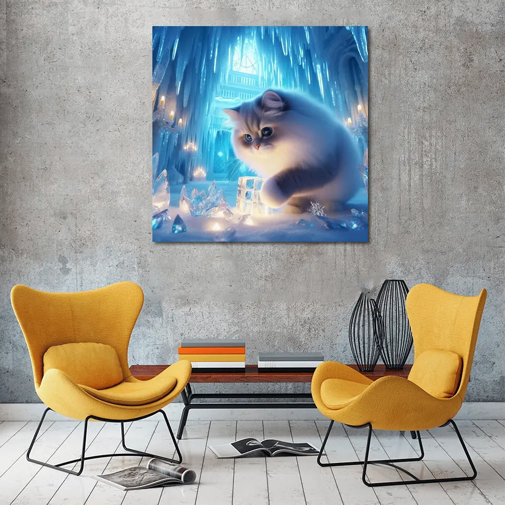 Persian Cat in Glowing Ice Crystal Palace – Wall Art