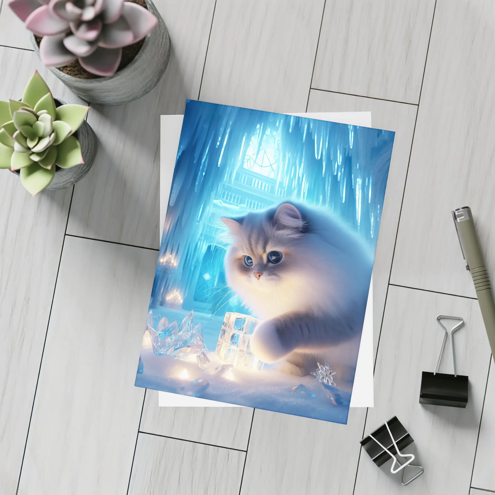 Persian Cat in Glowing Ice Crystal Palace – Postcards