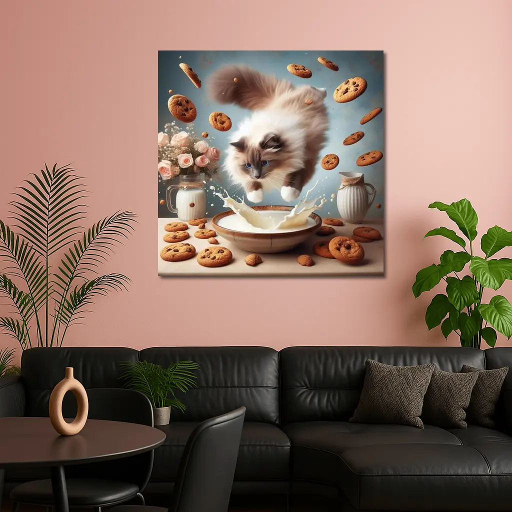 Ragdoll Cat Jumping Milk Bowl Cookies – Wall Art