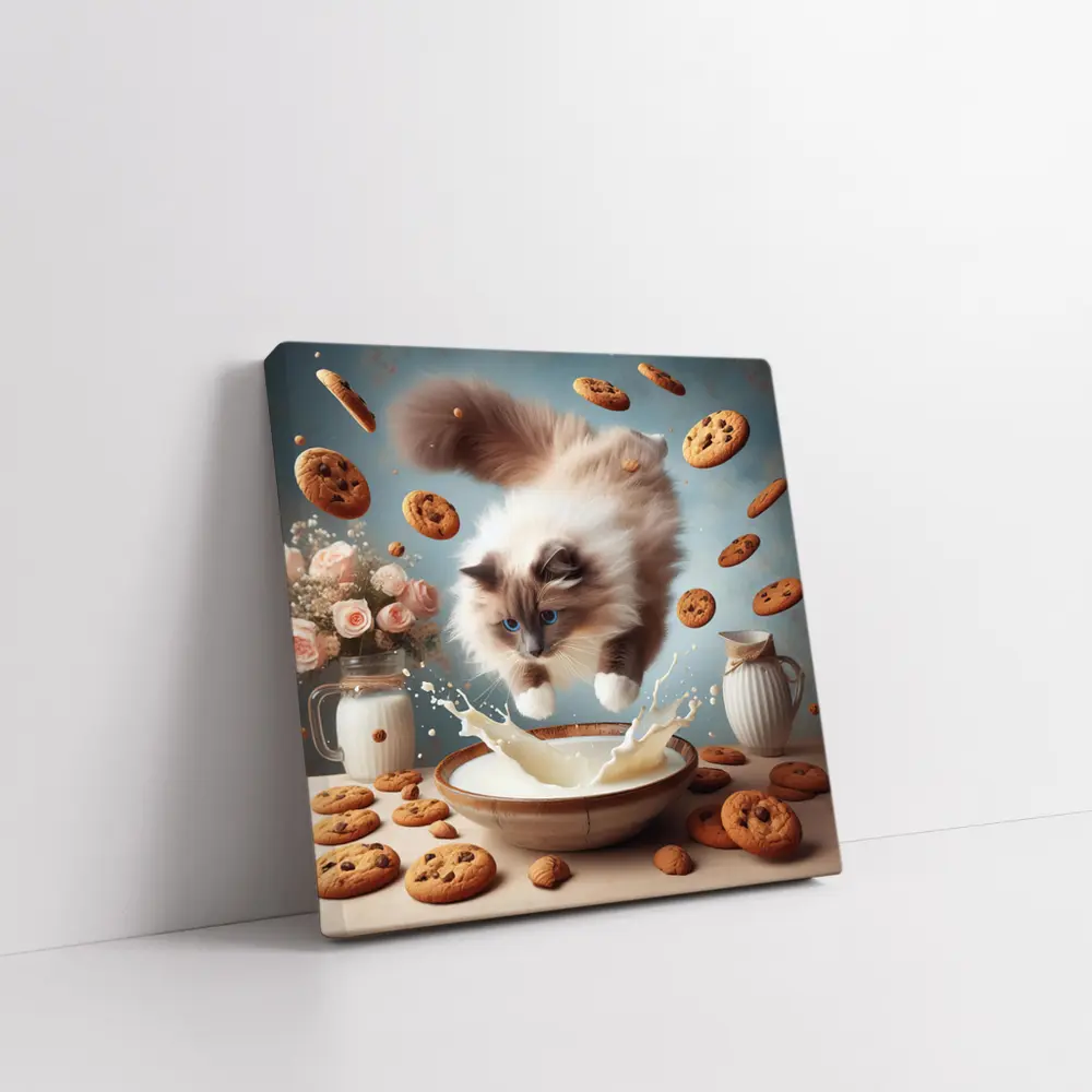 Ragdoll Cat Jumping Milk Bowl Cookies – Wall Art