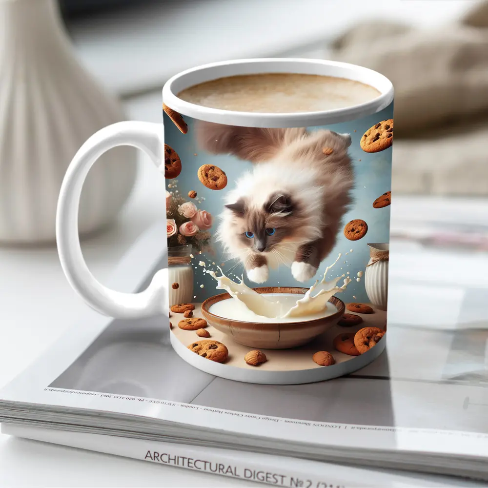Ragdoll Cat Jumping Milk Bowl Cookies – Mugs