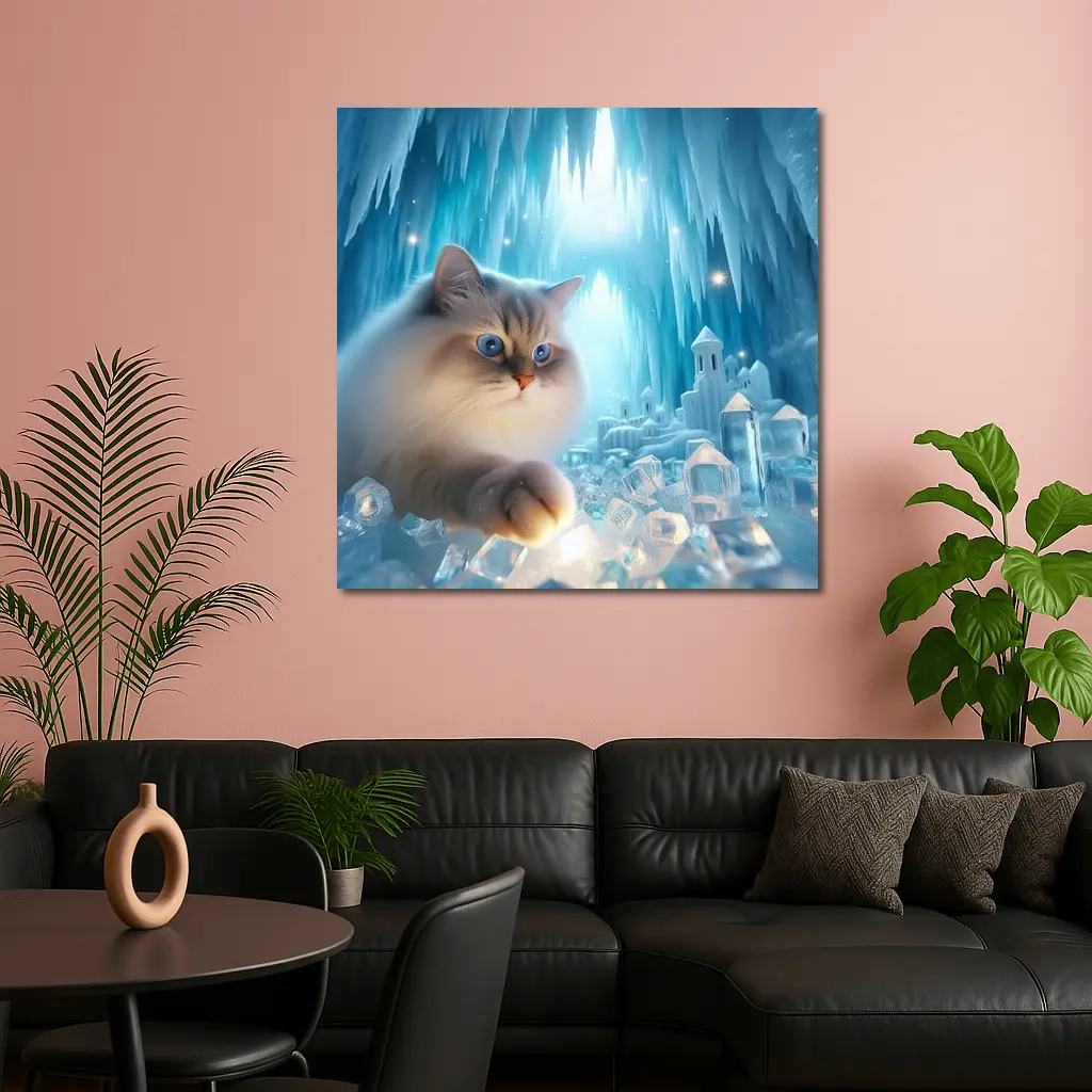 Ragdoll Cat Blue Eyes Ice Crystal Cave – Wall Art