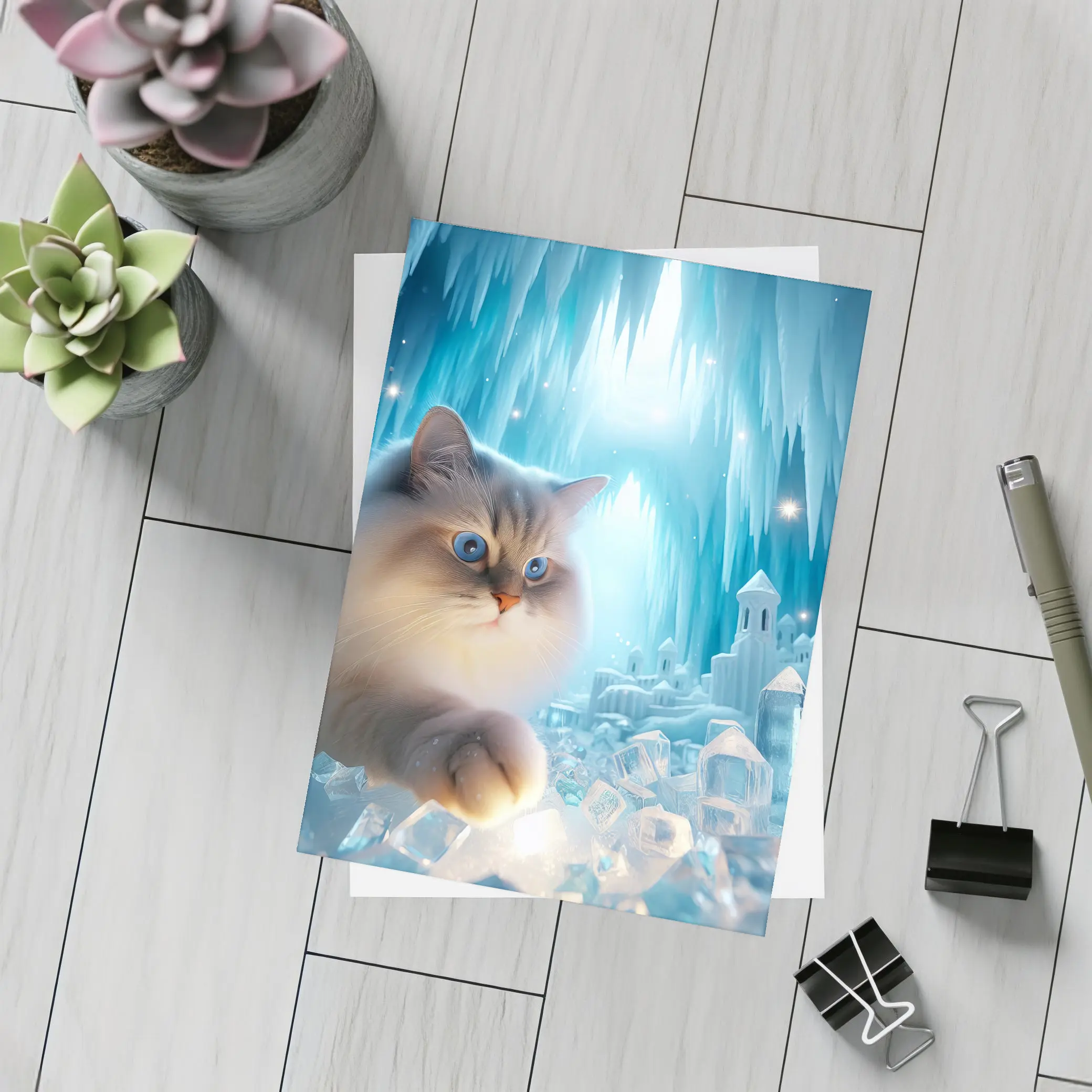 Ragdoll Cat Blue Eyes Ice Crystal Cave – Postcards