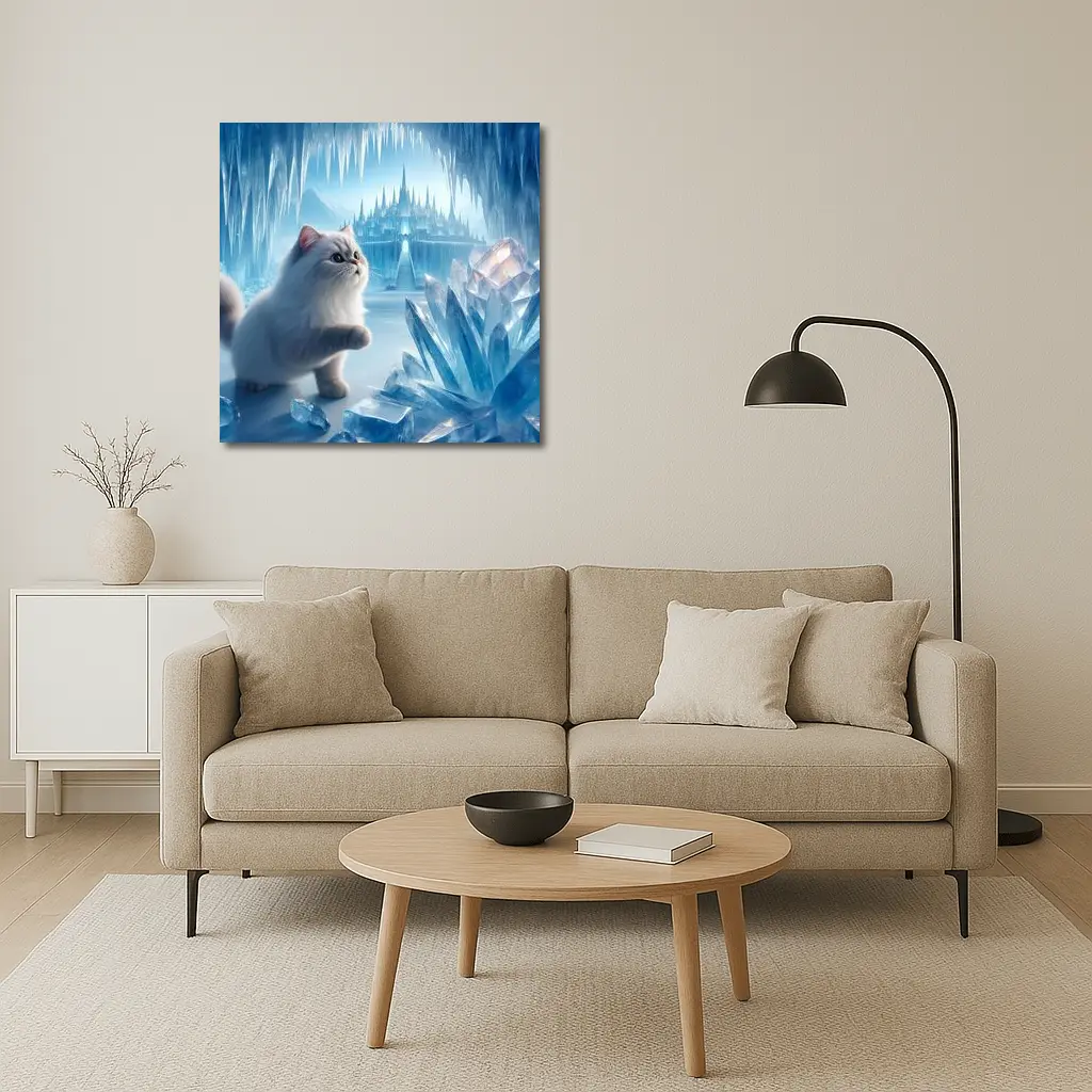 White Persian Cat Ice Crystal Fantasy Cave – Wall Art