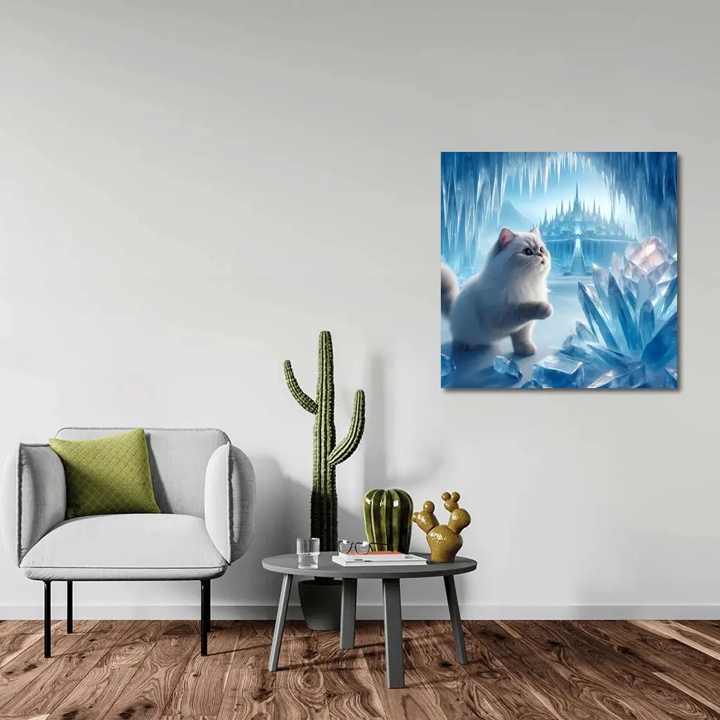 White Persian Cat Ice Crystal Fantasy Cave – Wall Art