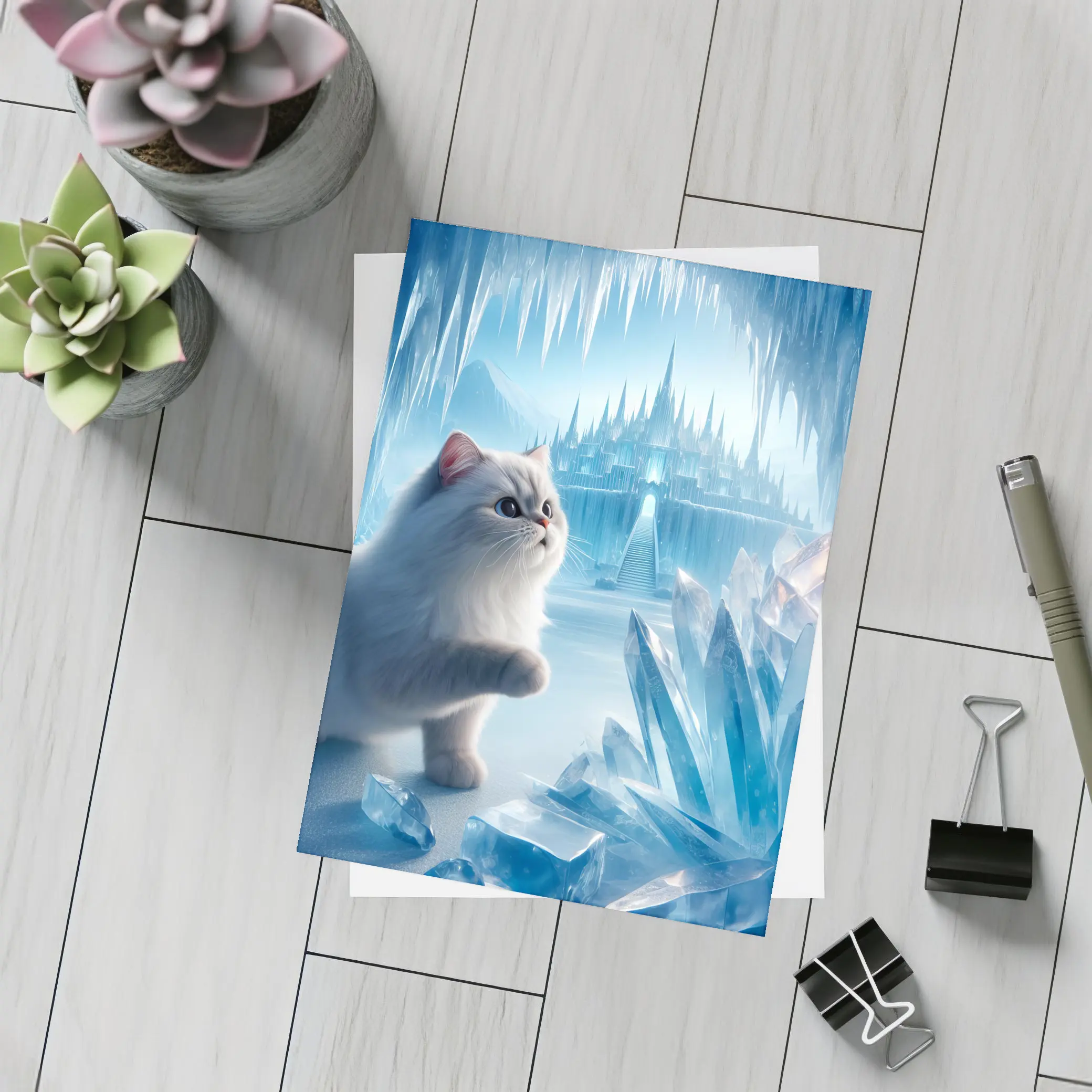 White Persian Cat Ice Crystal Fantasy Cave – Postcards