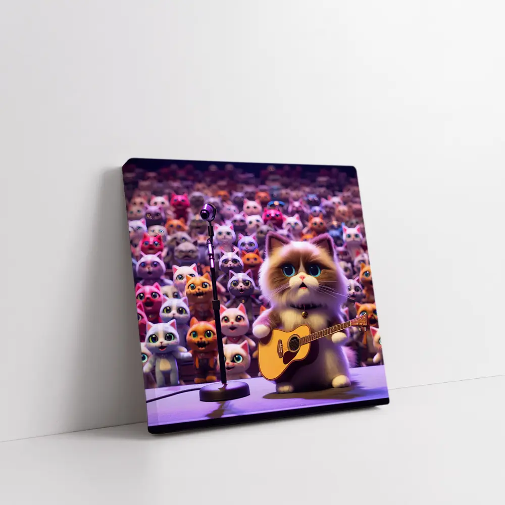 Cute Cat Playing Guitar On Stage – Wall Art