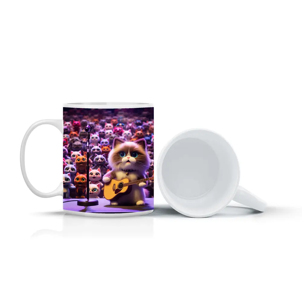 Cute Cat Playing Guitar On Stage – Mugs