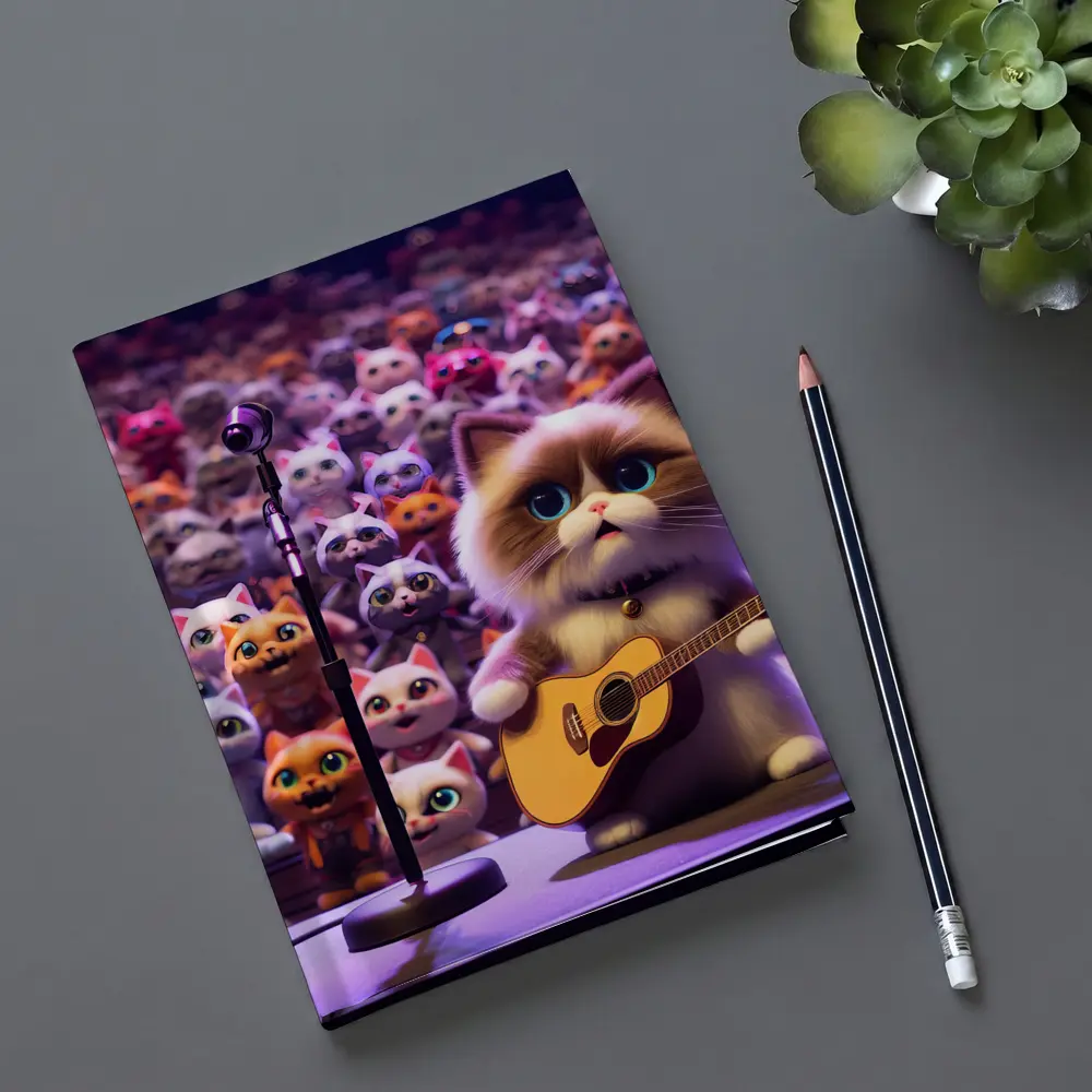 Cute Cat Playing Guitar On Stage – Notebooks
