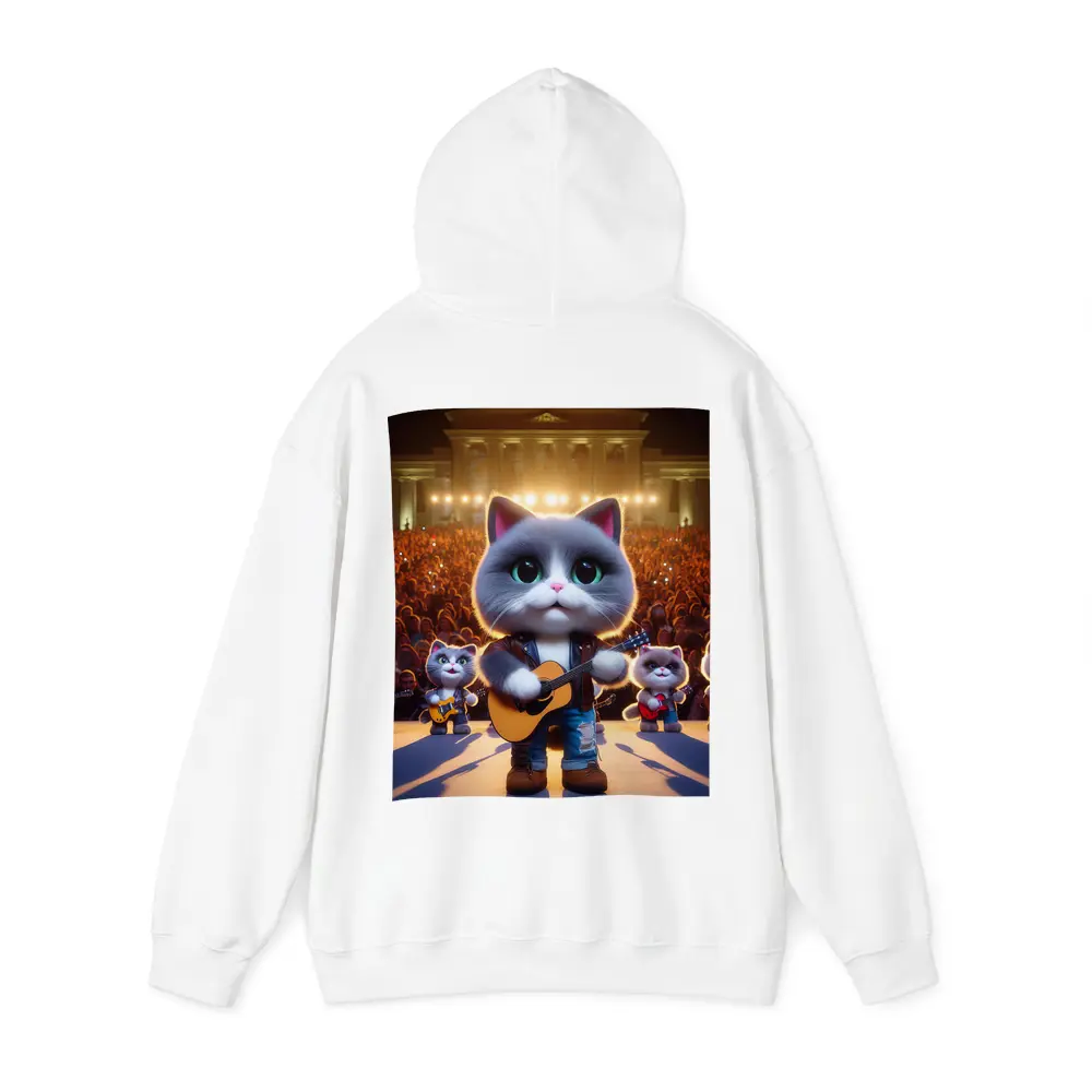 Cute Gray Cat Playing Guitar On Stage – Hoodies