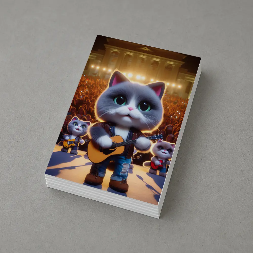 Cute Gray Cat Playing Guitar On Stage – Postcards