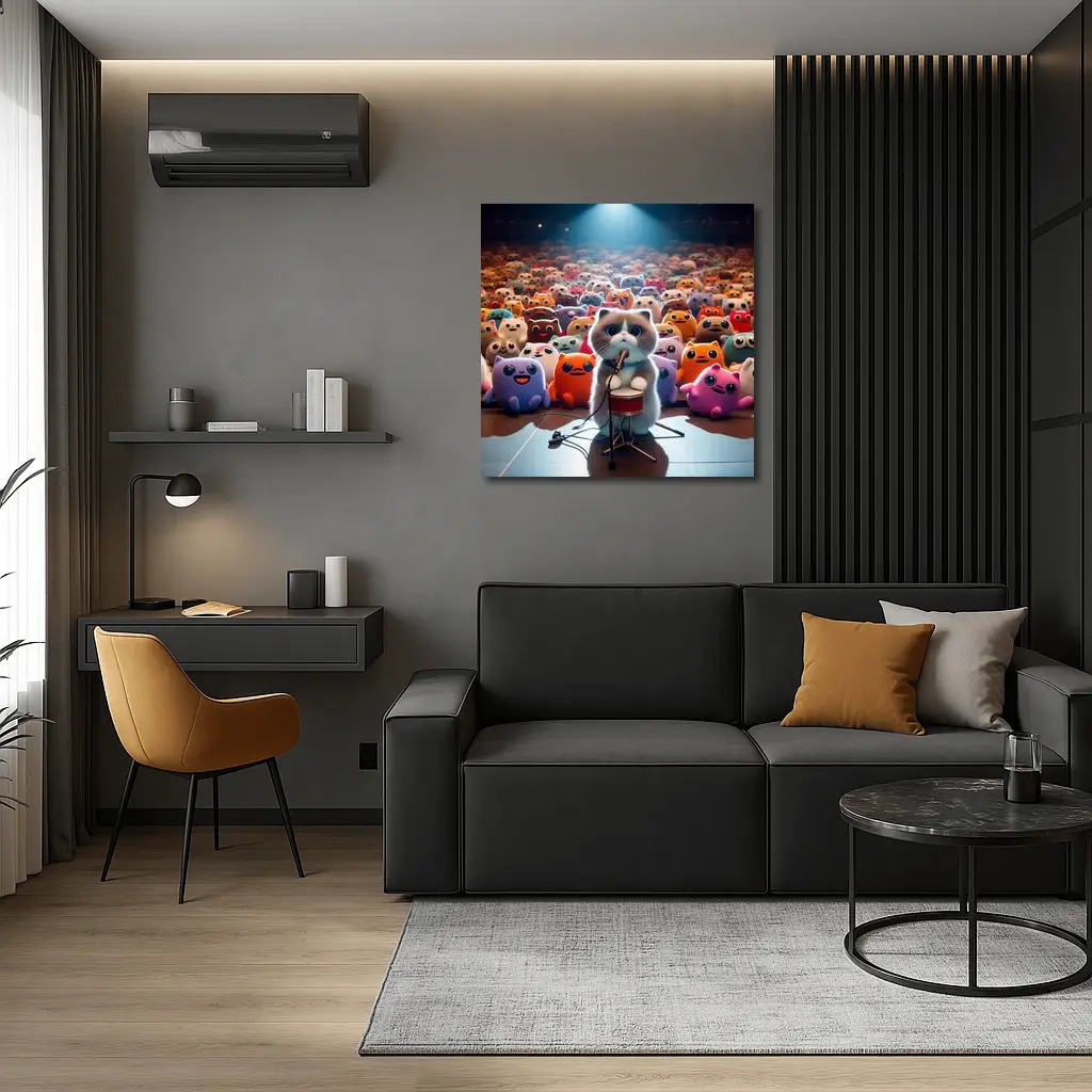 Cute Cat On Stage Cartoon Concert Crowd – Wall Art