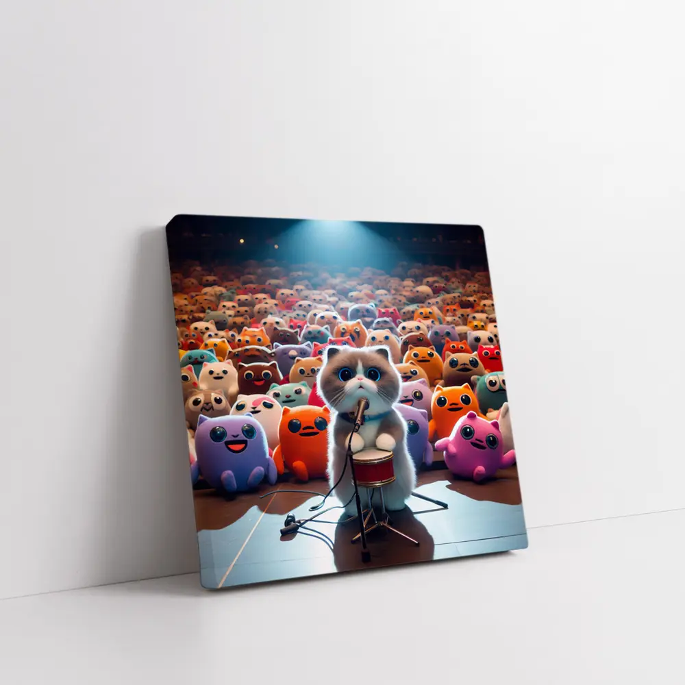 Cute Cat On Stage Cartoon Concert Crowd – Wall Art