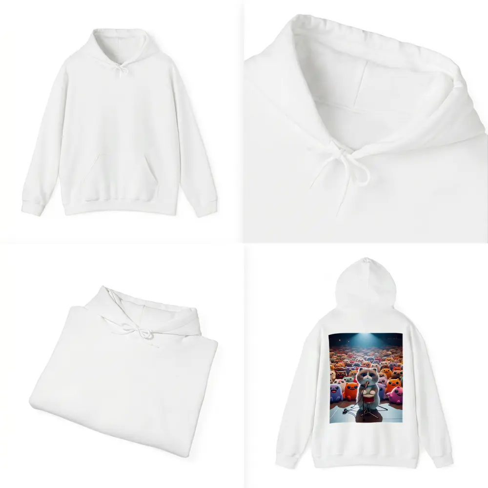 Cute Cat On Stage Cartoon Concert Crowd – Hoodies