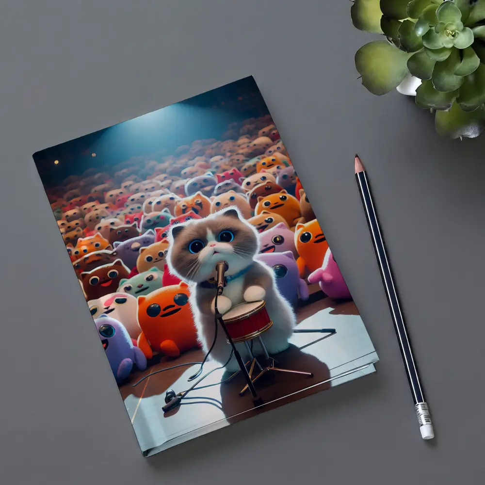 Cute Cat On Stage Cartoon Concert Crowd – Notebooks