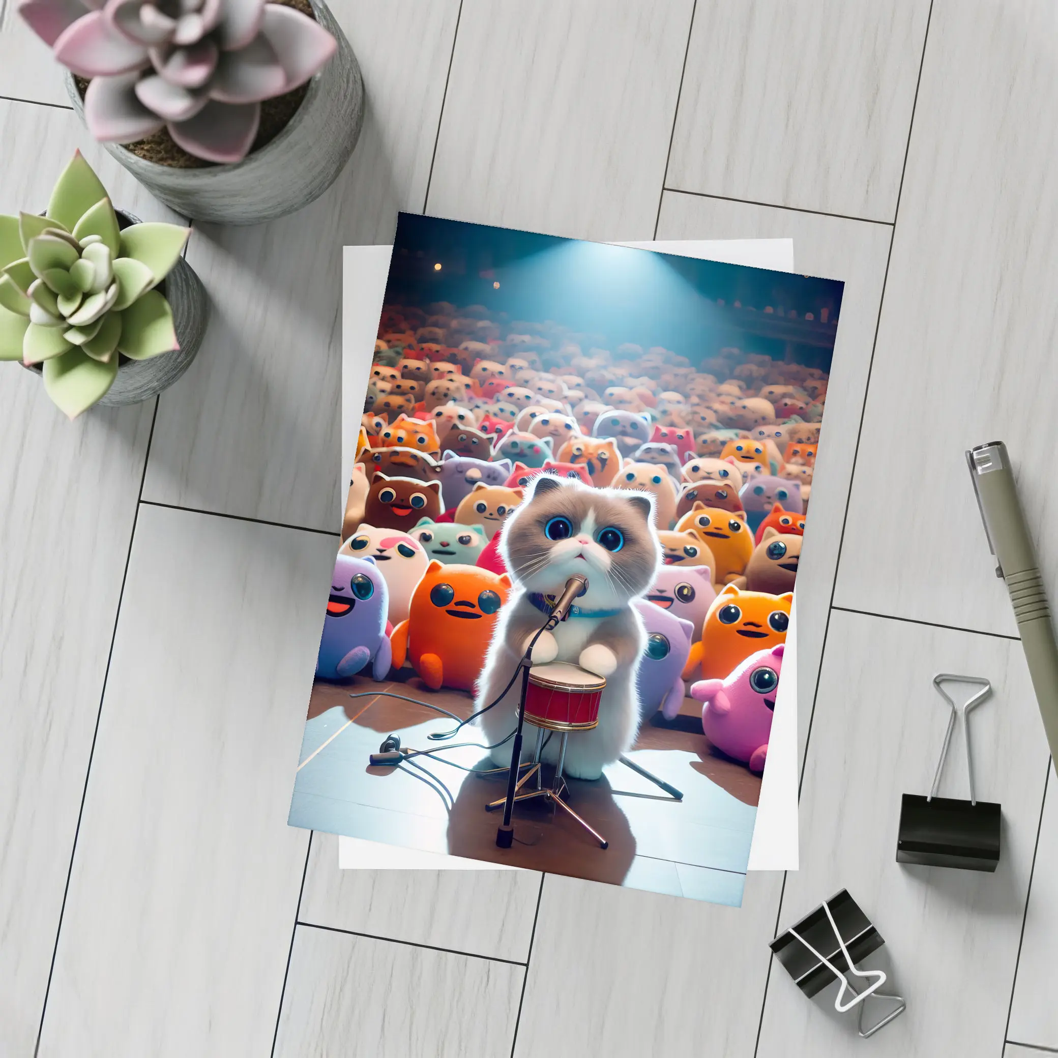 Cute Cat On Stage Cartoon Concert Crowd – Postcards