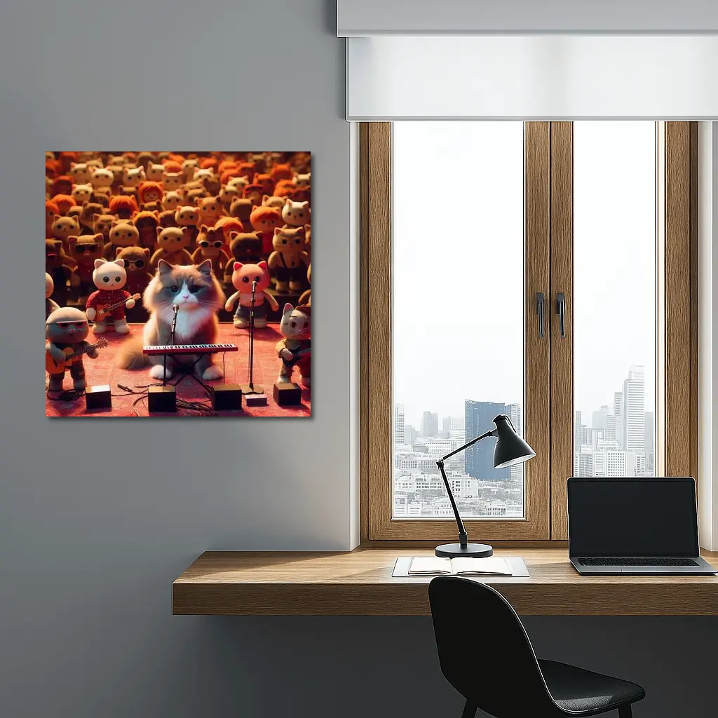 Cat Playing Keyboard On Concert Stage – Wall Art