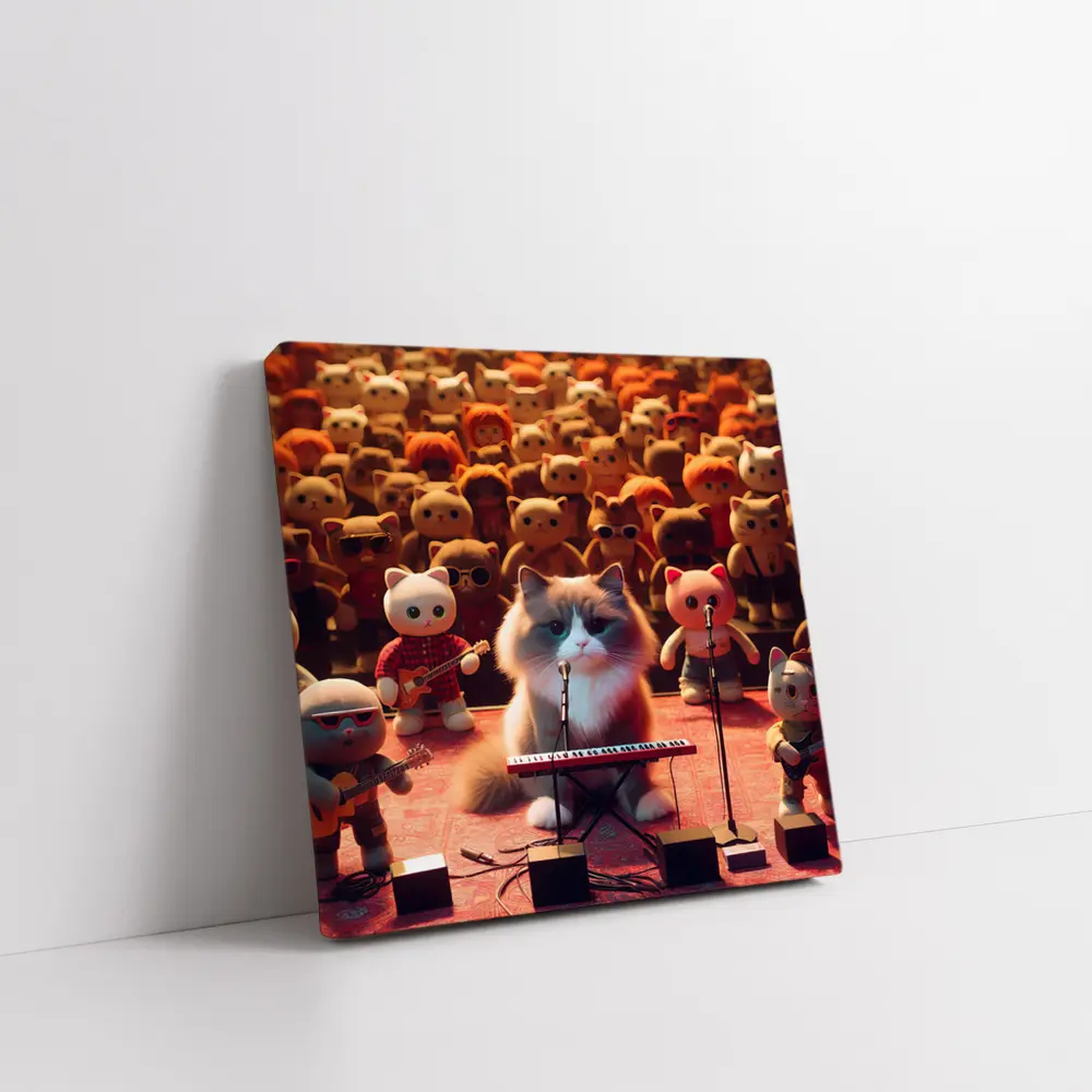 Cat Playing Keyboard On Concert Stage – Wall Art