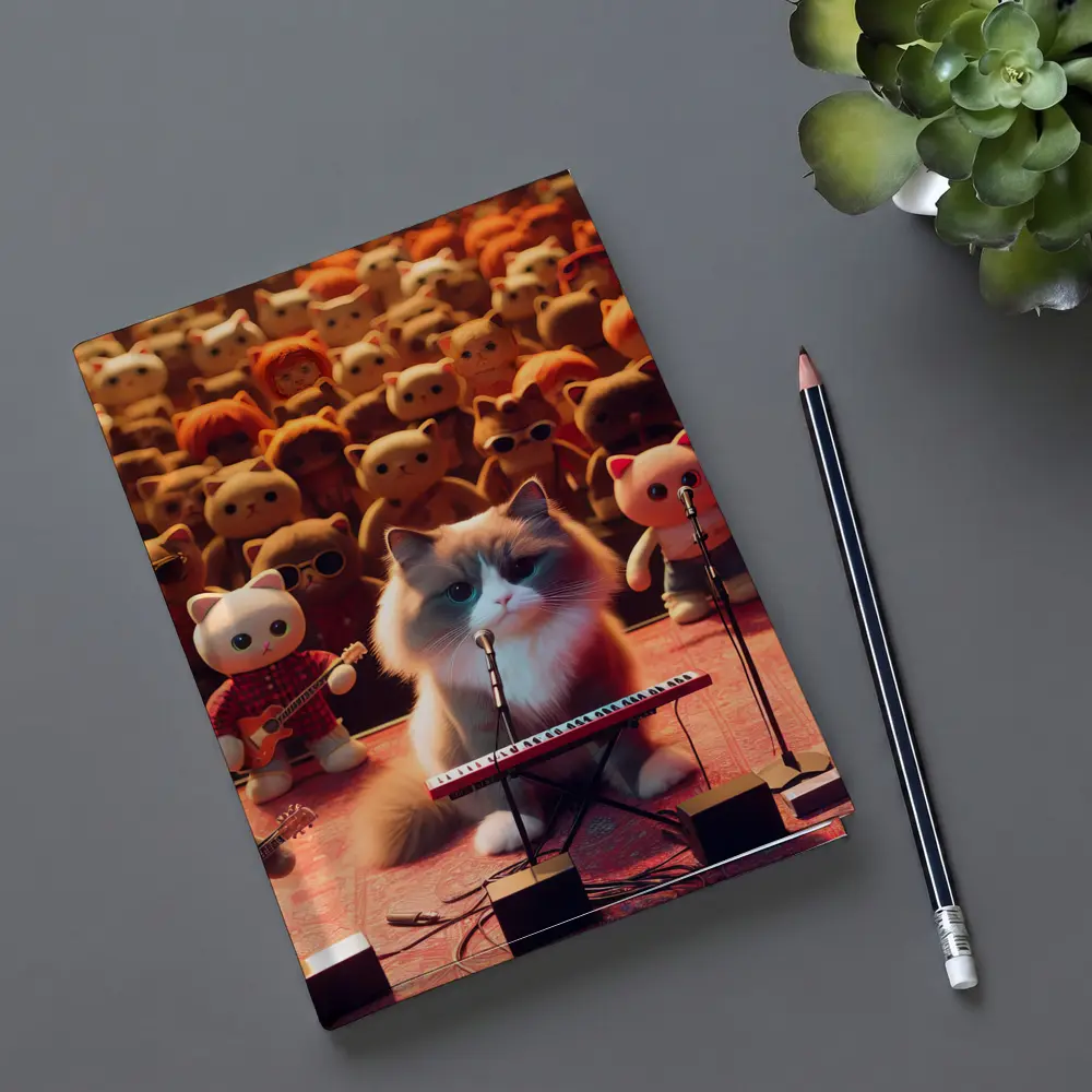 Cat Playing Keyboard On Concert Stage – Notebooks