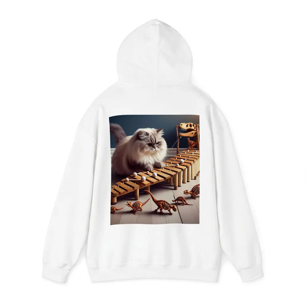 Persian Cat Playing Xylophone With Dinosaurs – Hoodies