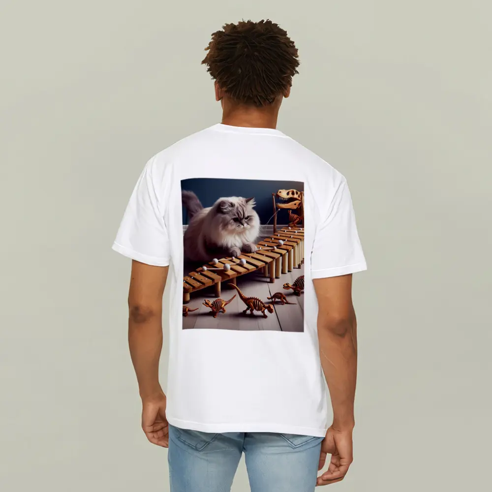 Persian Cat Playing Xylophone With Dinosaurs – T-Shirts