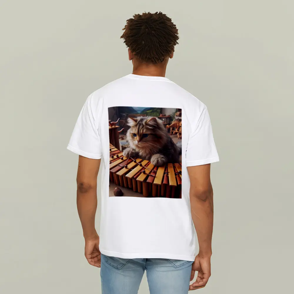 Fluffy Cat Playing Marimba Wooden Toys Background – T-Shirts
