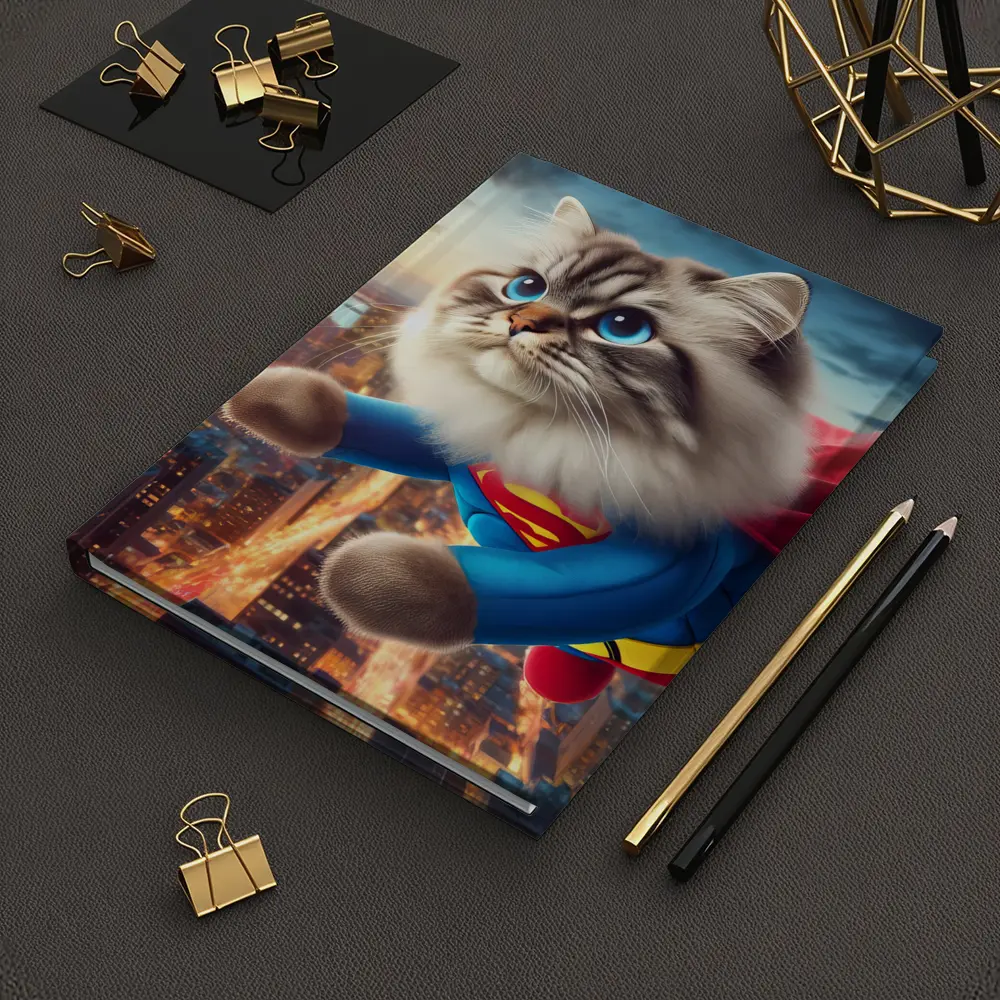 Birman Cat Superman Flying Over City – Notebooks