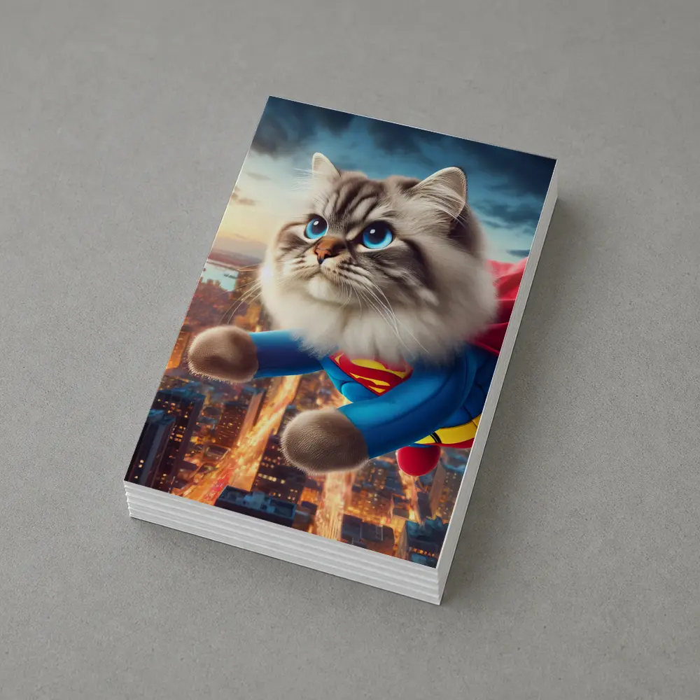 Birman Cat Superman Flying Over City – Postcards