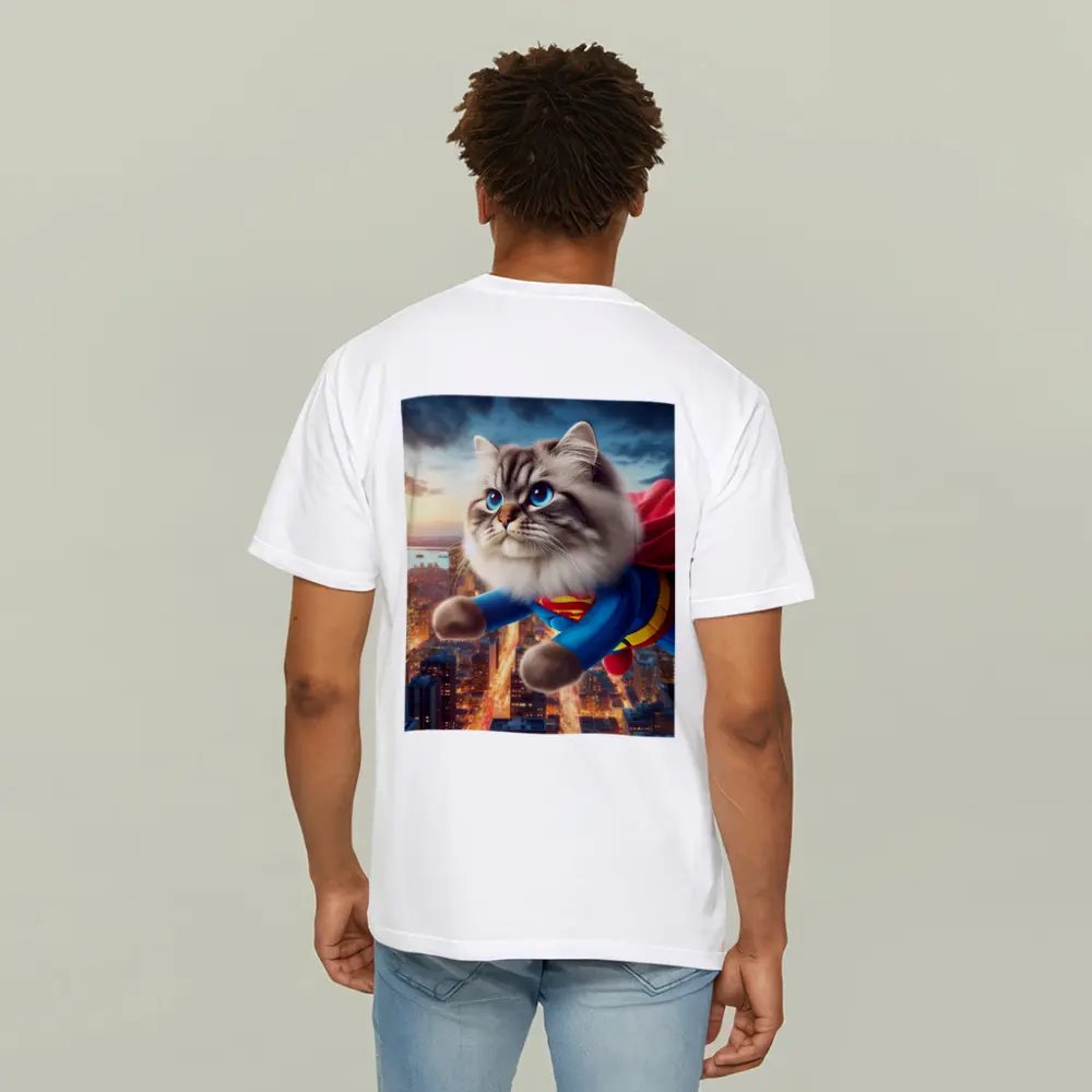 Birman Cat Superman Flying Over City – T-Shirts