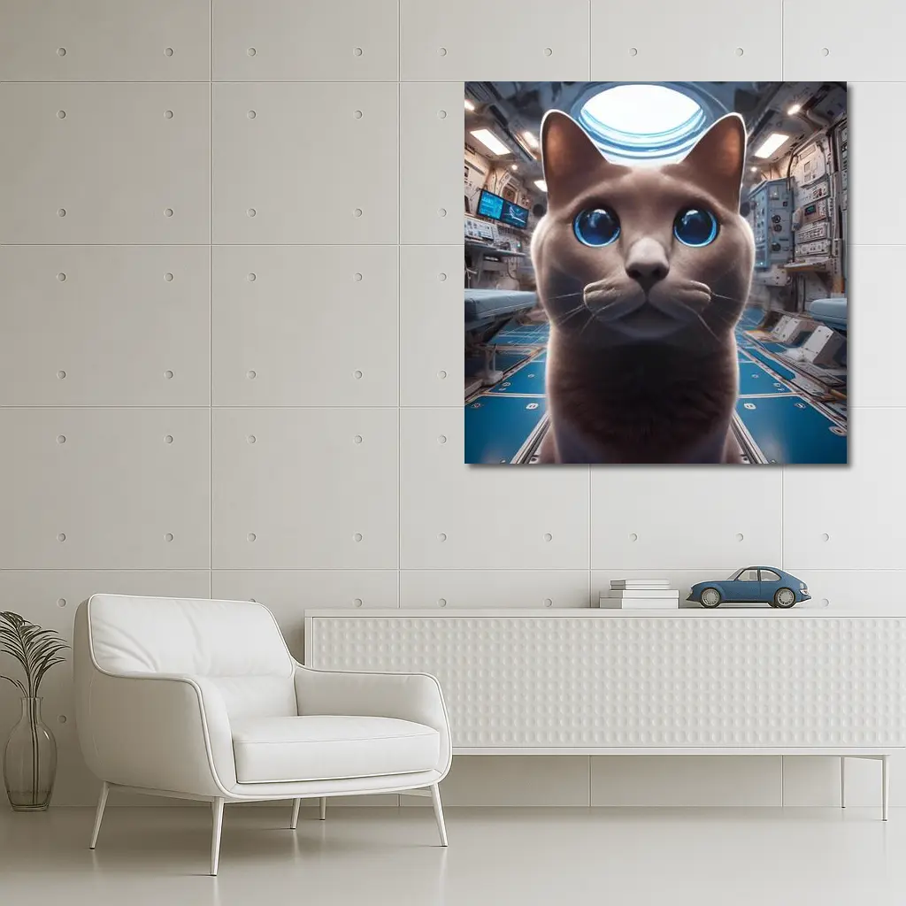 Russian Blue Cat Inside Space Station – Wall Art