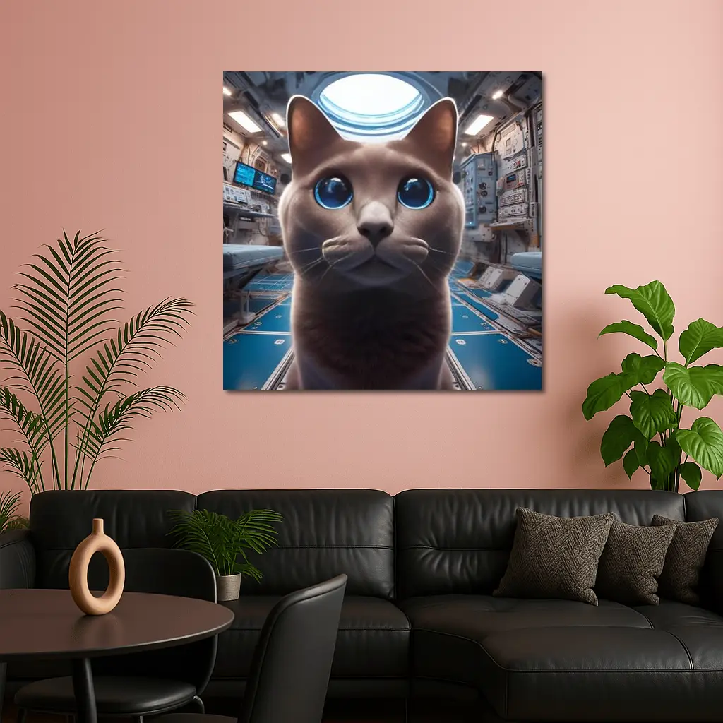 Russian Blue Cat Inside Space Station – Wall Art