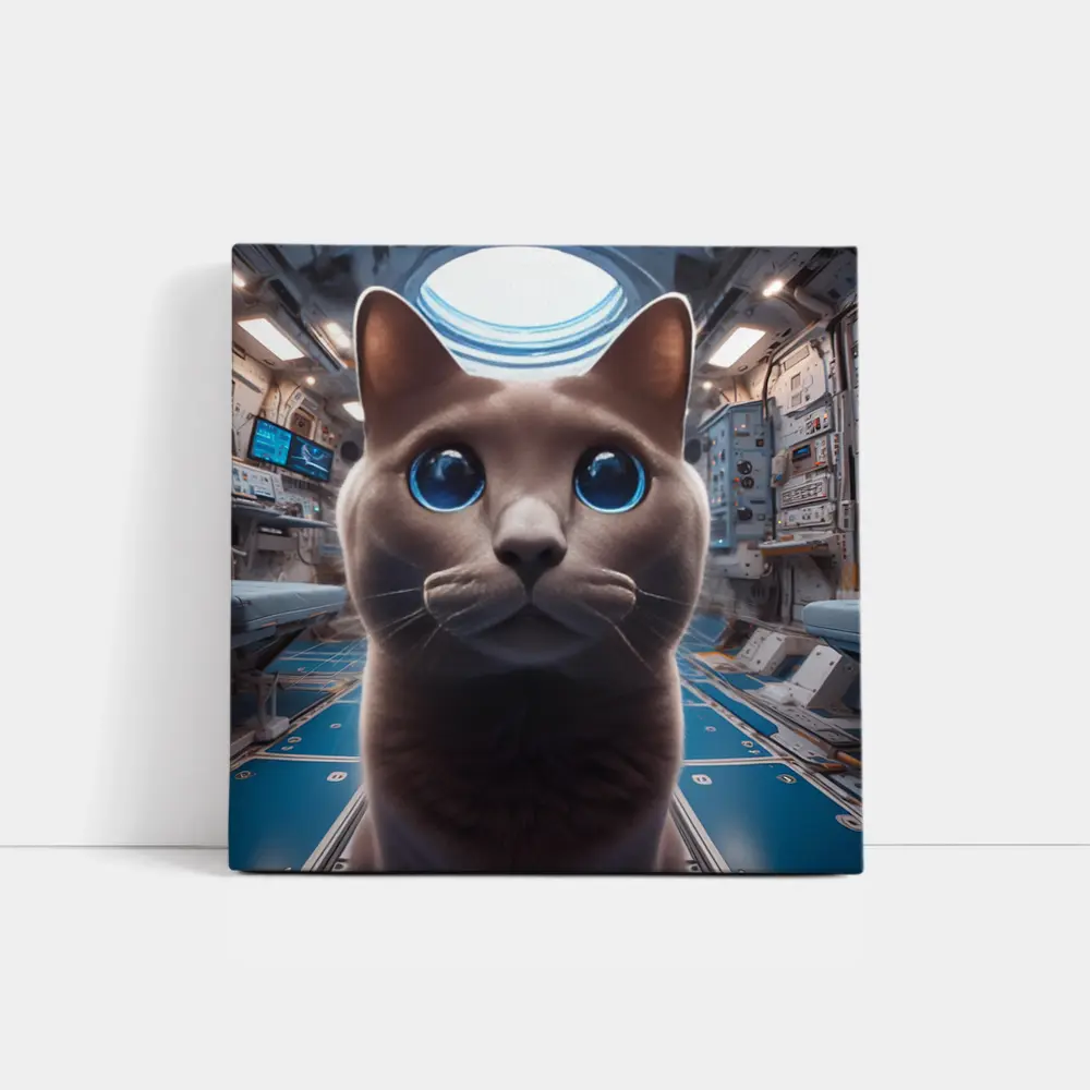 Russian Blue Cat Inside Space Station – Wall Art
