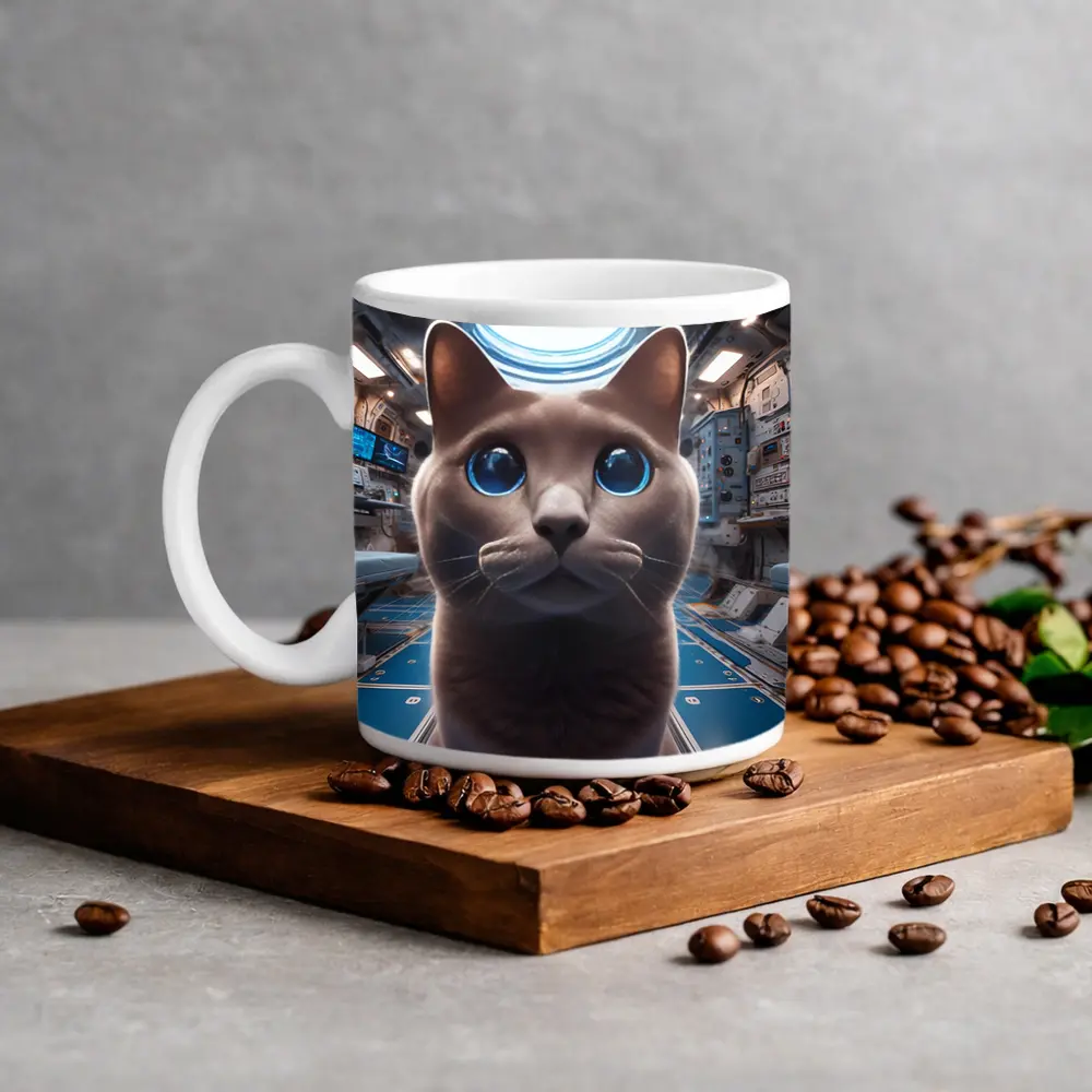 Russian Blue Cat Inside Space Station – Mugs