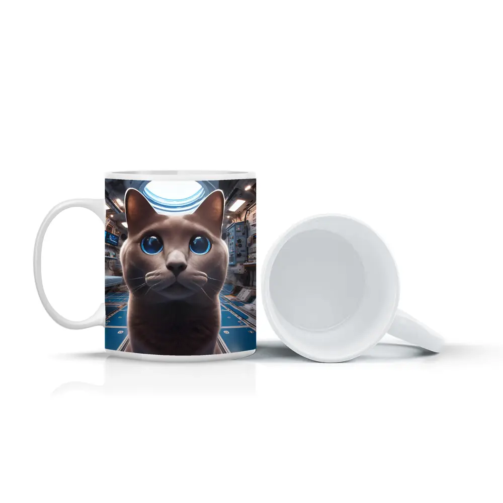 Russian Blue Cat Inside Space Station – Mugs