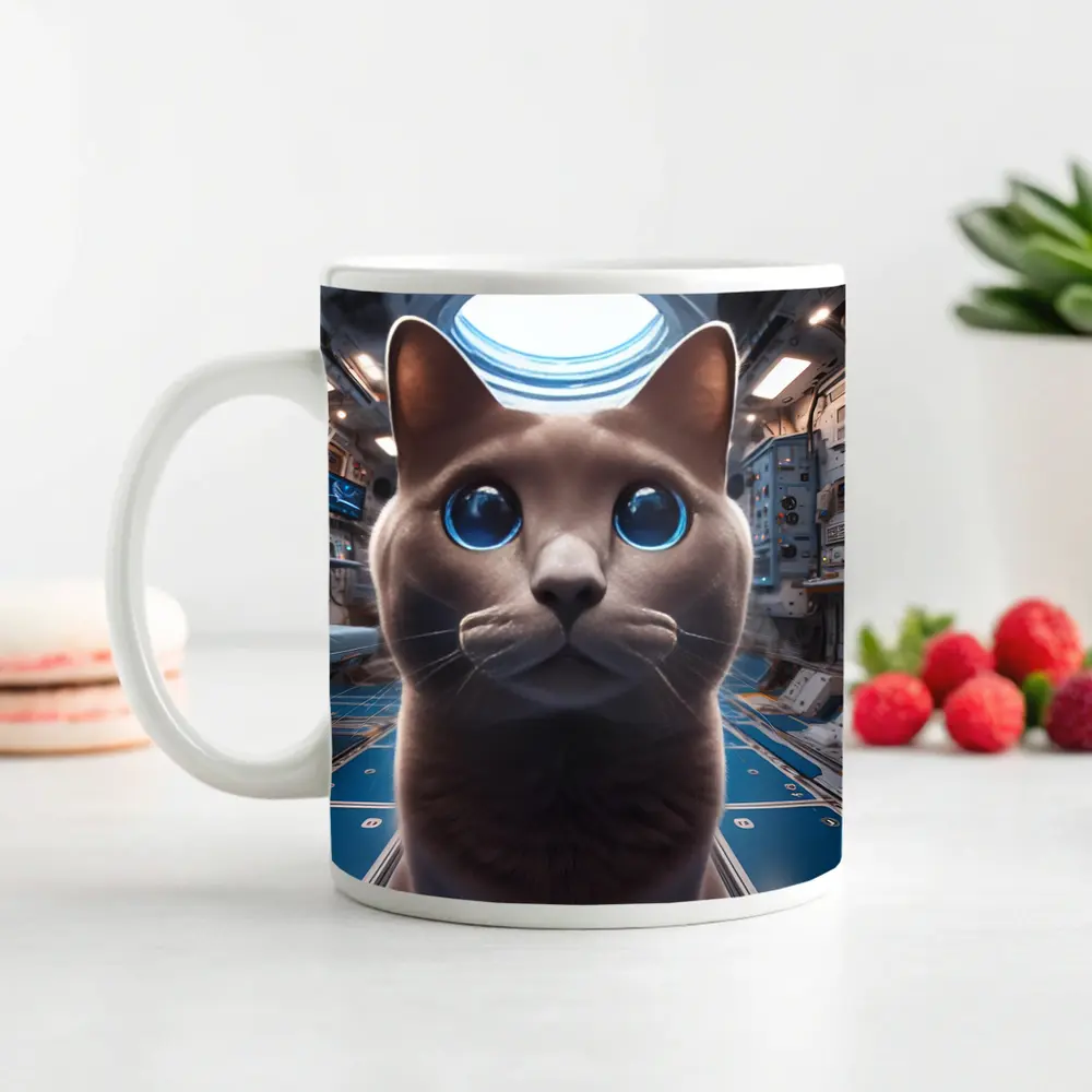 Russian Blue Cat Inside Space Station – Mugs