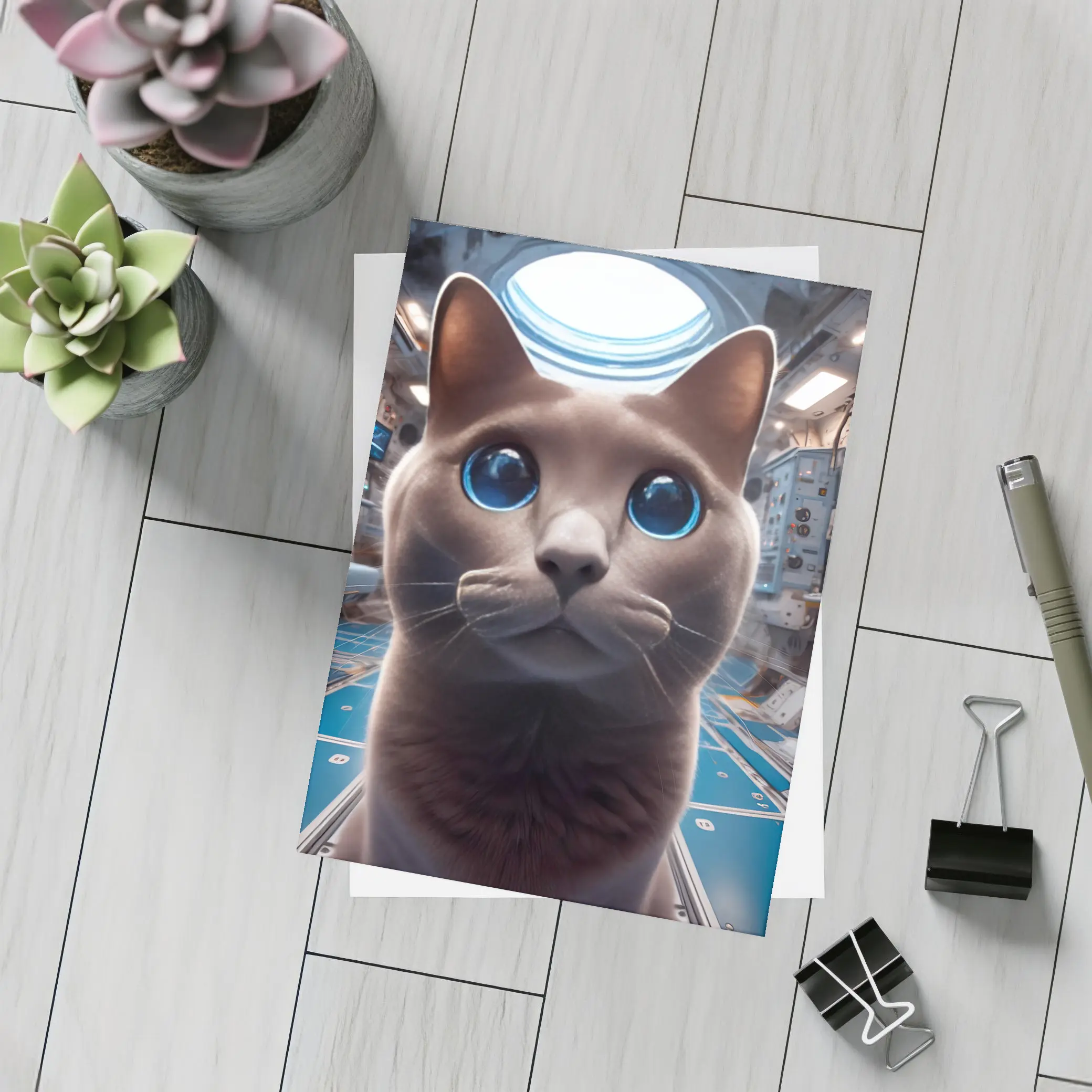 Russian Blue Cat Inside Space Station – Postcards
