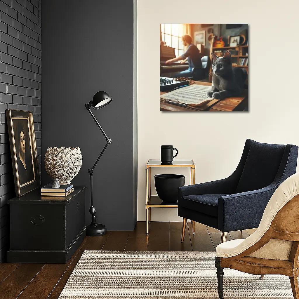 Russian Blue Cat Music Studio Scene – Wall Art