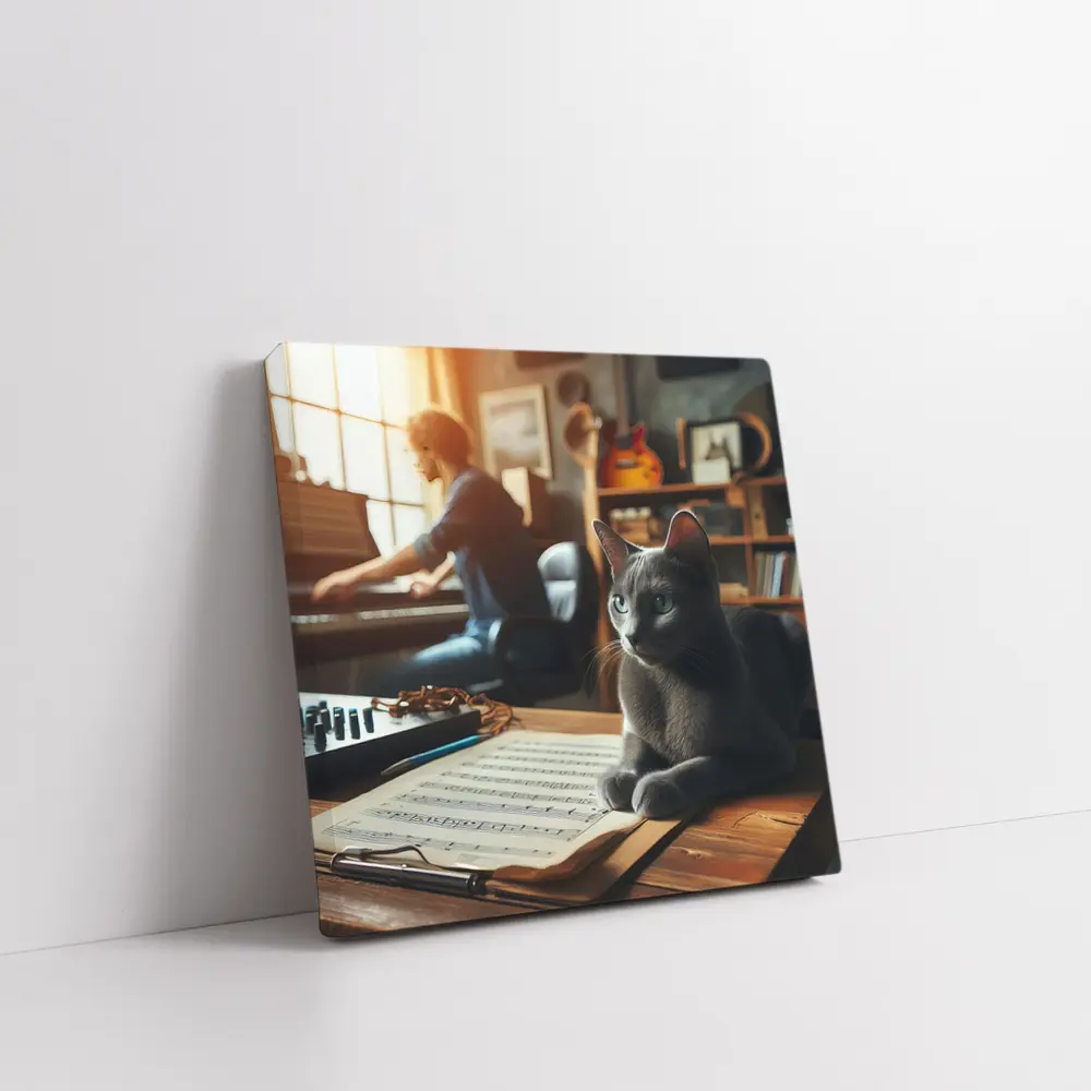 Russian Blue Cat Music Studio Scene – Wall Art