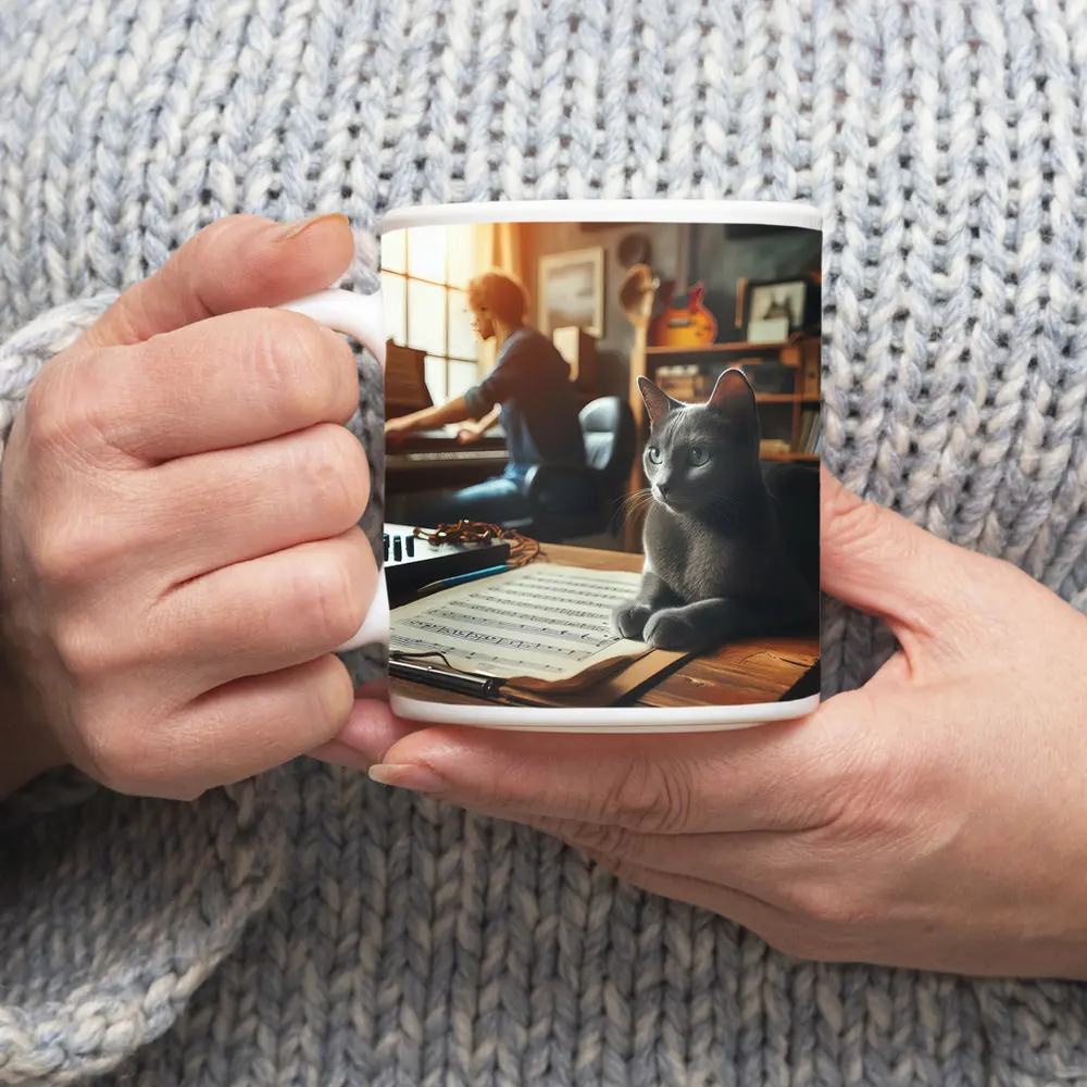 Russian Blue Cat Music Studio Scene – Mugs