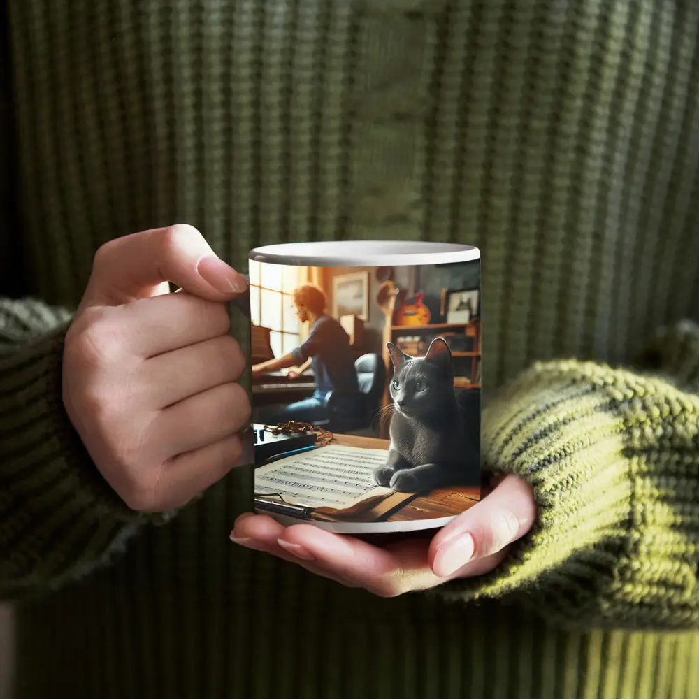 Russian Blue Cat Music Studio Scene – Mugs