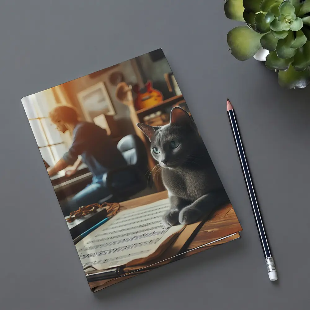 Russian Blue Cat Music Studio Scene – Notebooks