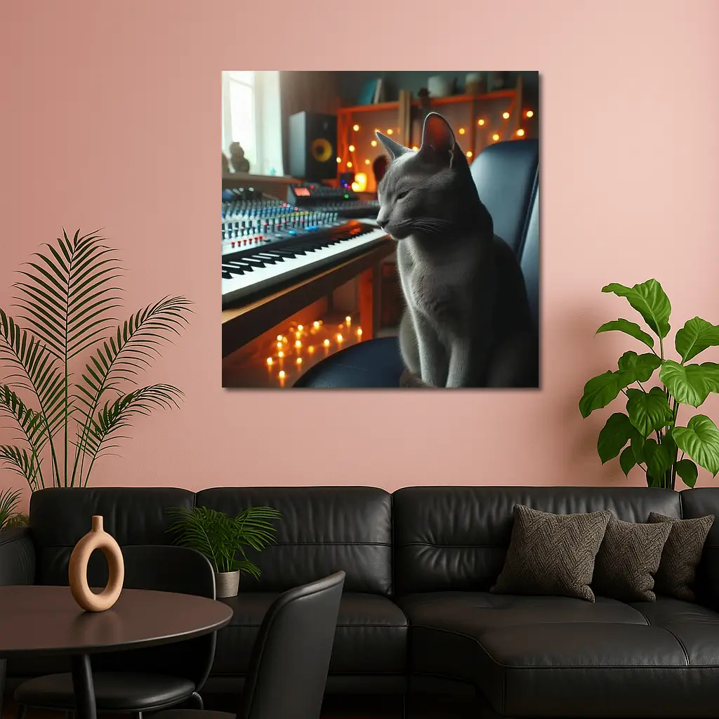 Russian Blue Cat Music Studio Keyboard – Wall Art