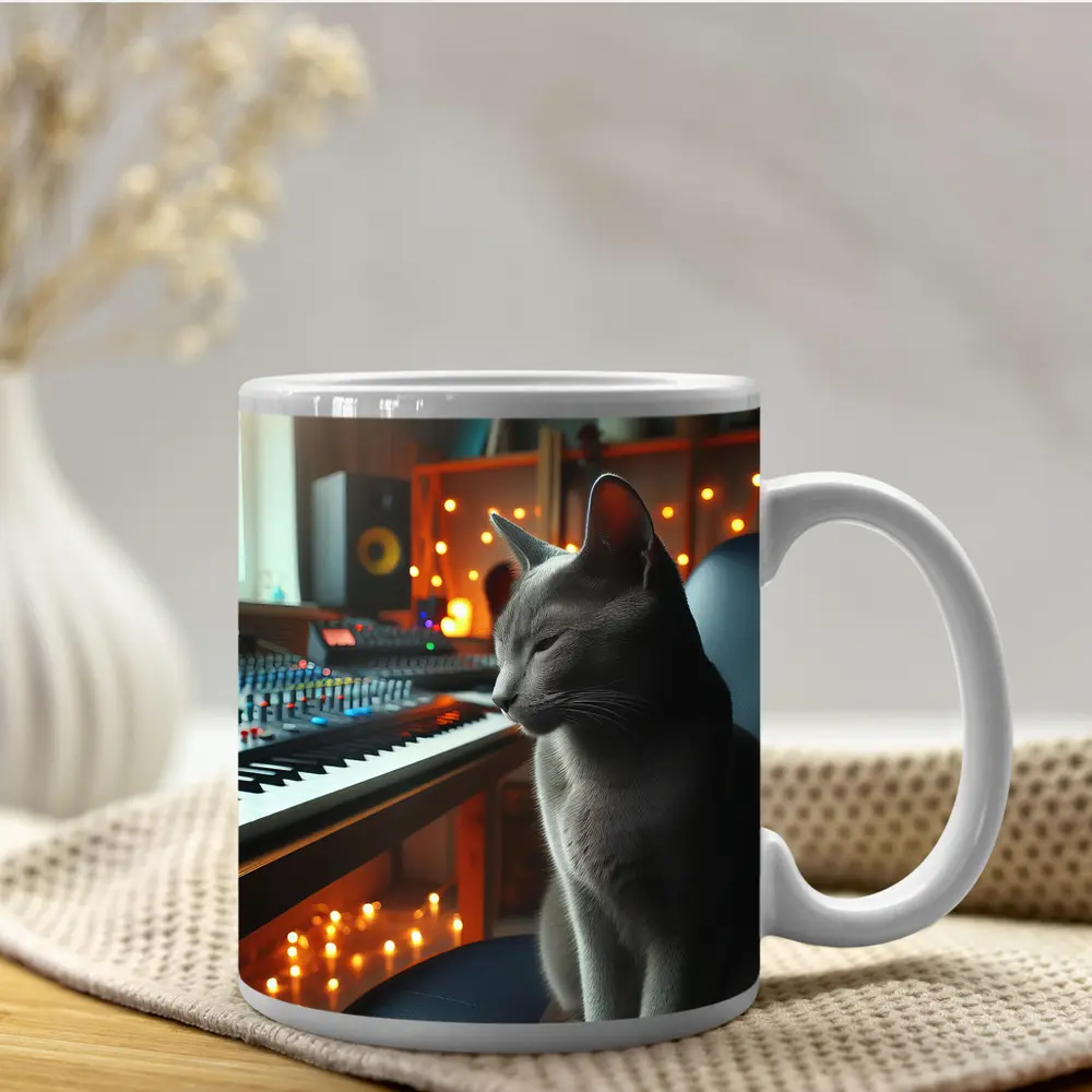 Russian Blue Cat Music Studio Keyboard – Mugs