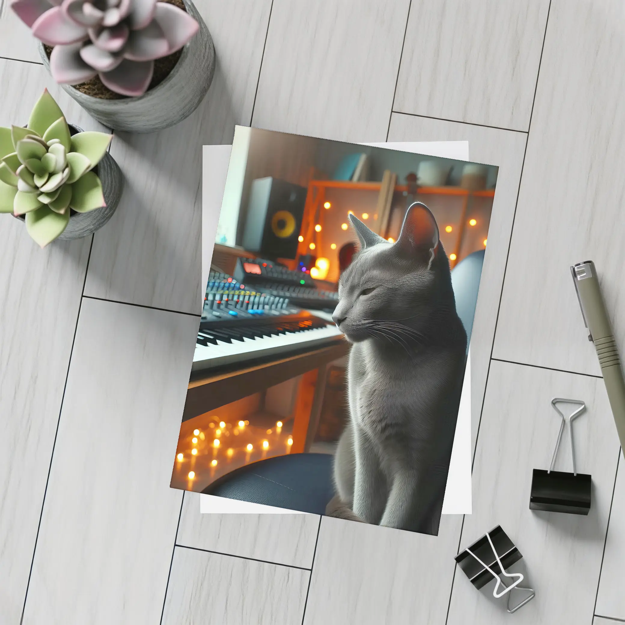 Russian Blue Cat Music Studio Keyboard – Postcards