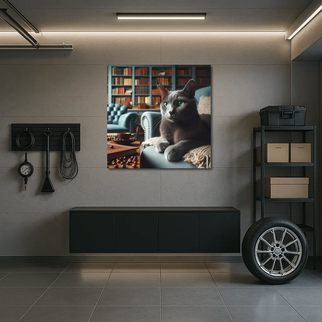 Russian Blue Cat Cozy Library Room – Wall Art