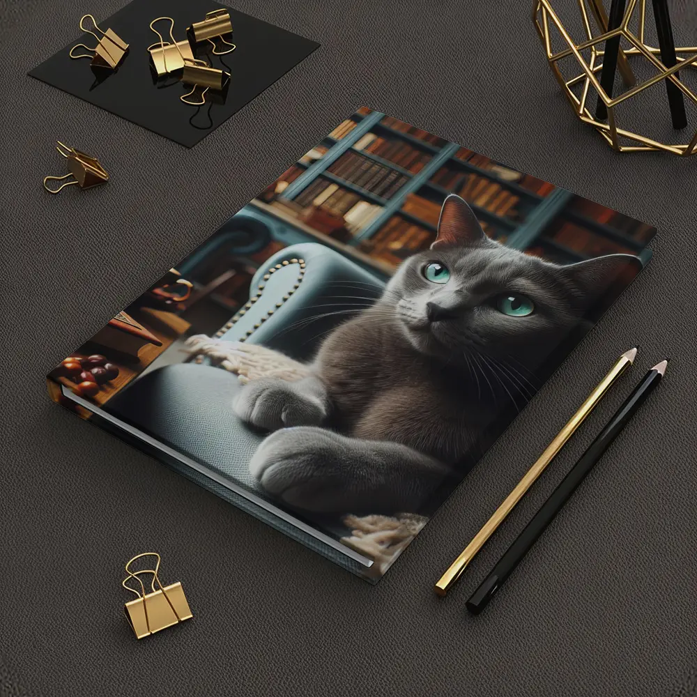 Russian Blue Cat Cozy Library Room – Notebooks
