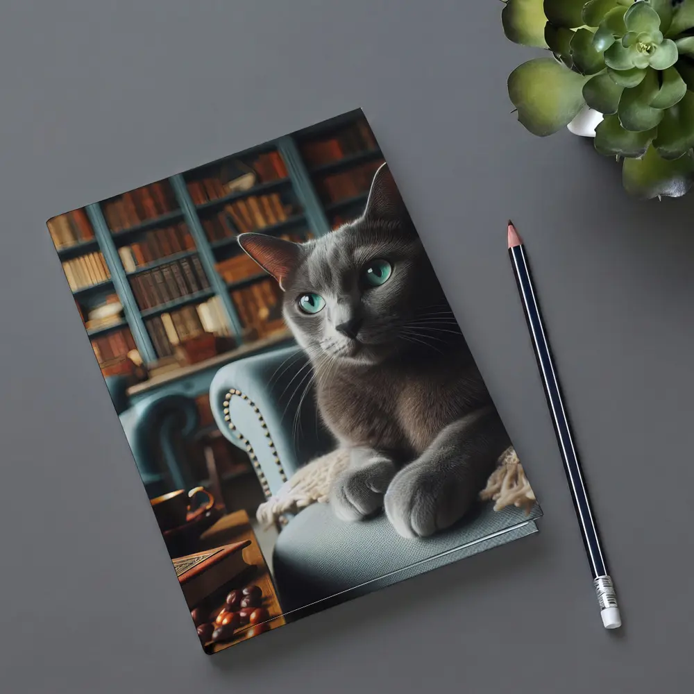 Russian Blue Cat Cozy Library Room – Notebooks